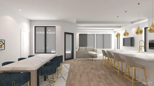 a large bedroom with a large bed and a table