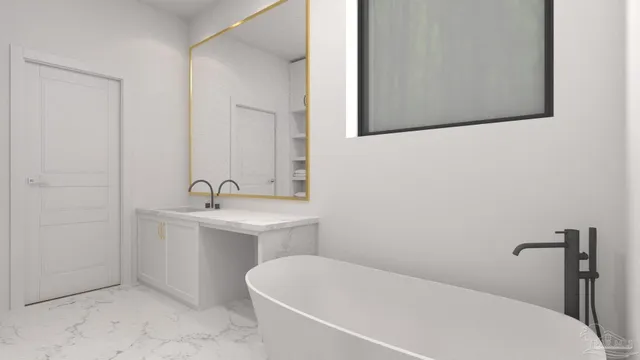 a white bath tub sitting next to a white sink