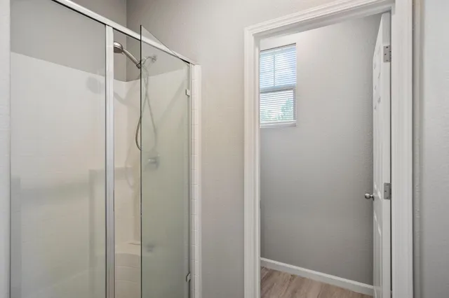 a view of a room with racks on the wall