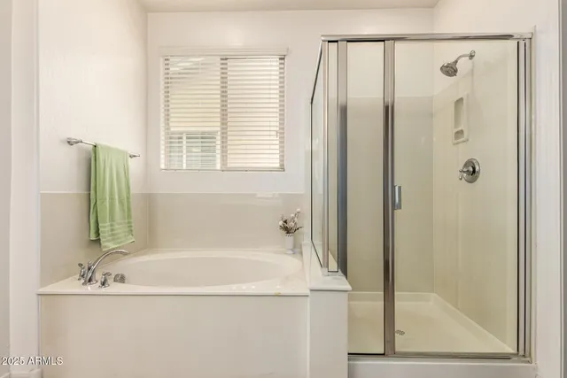 a bathroom with a bathtub and a shower