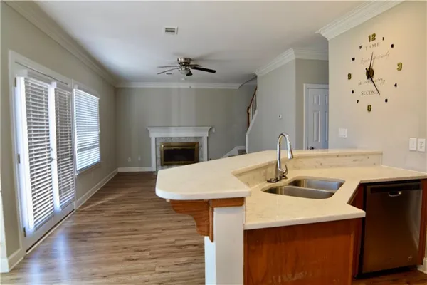 a view of a kitchen from the kitchen