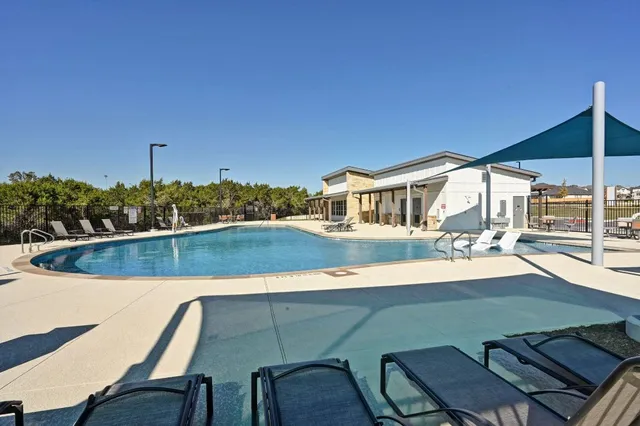 an outdoor space with seating