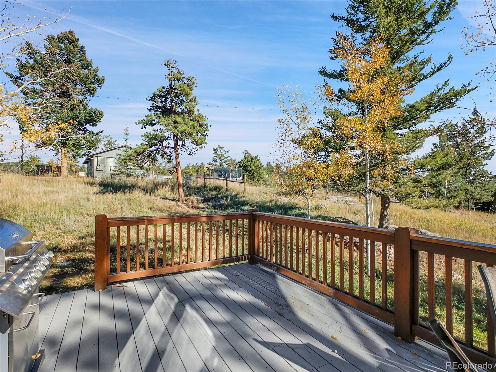 13586 Wamblee Trail Conifer, CO 80433 - Photo 25 of 38 a view of a balcony with wooden floor and fence