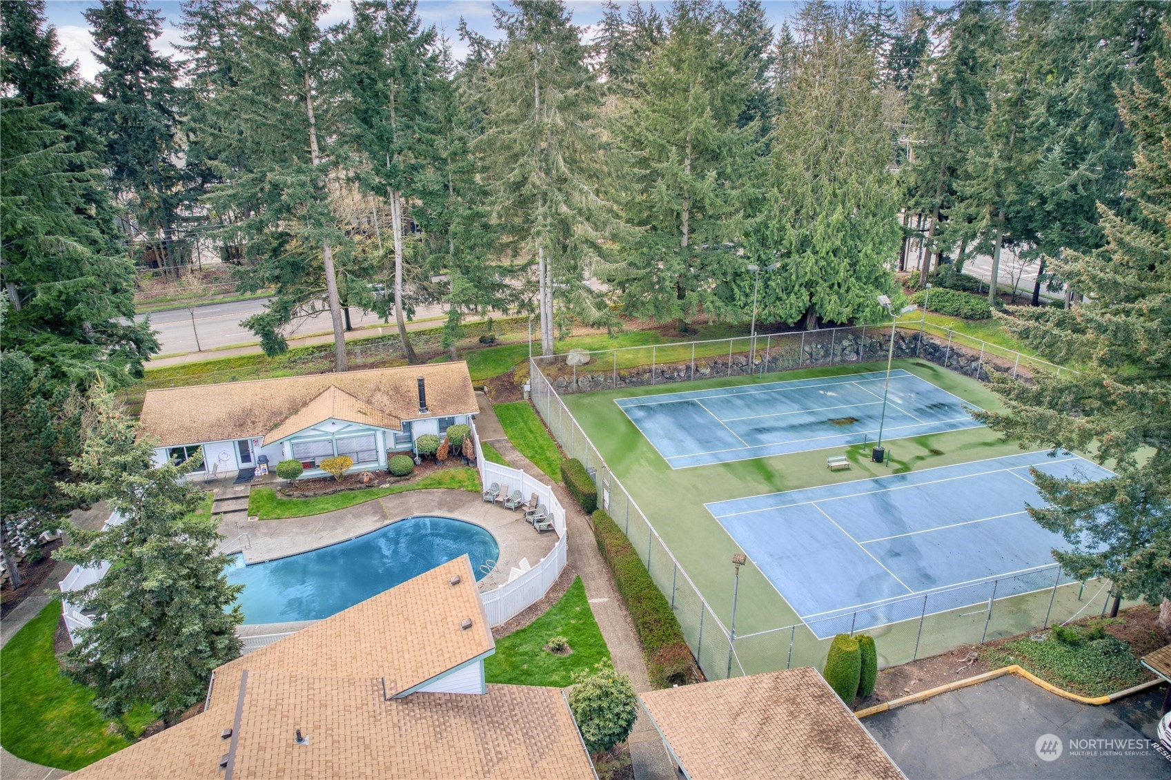 2003 Southwest 318th Place, Unit D8 Federal Way, WA 98023 - Photo 25 of 35 an aerial view of a house with a yard basket ball court and outdoor seating