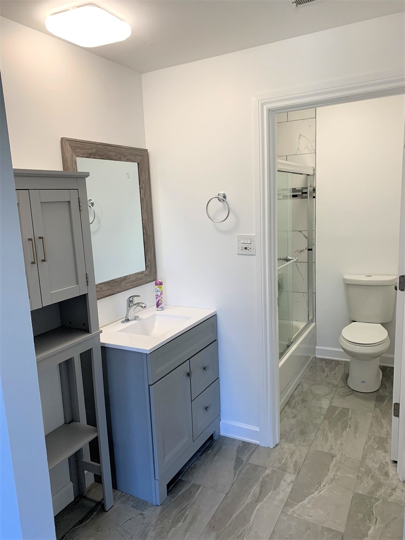 1741 Harrow Court, Unit B Wheaton, IL 60189 - Photo 22 of 24 a bathroom with a sink a toilet and mirror