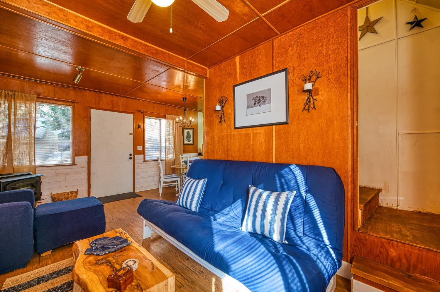 61347 Old Hunting Road Mono Hot Springs, CA 93634 - Photo 6 of 31 a blue bed sitting in a blue room next to a window