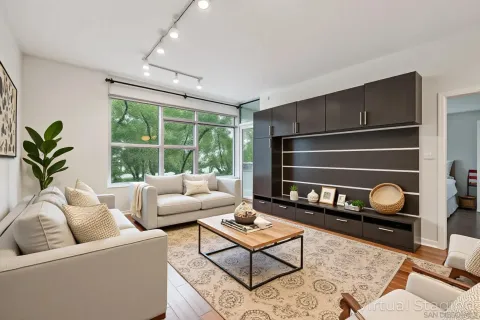 a living room with furniture