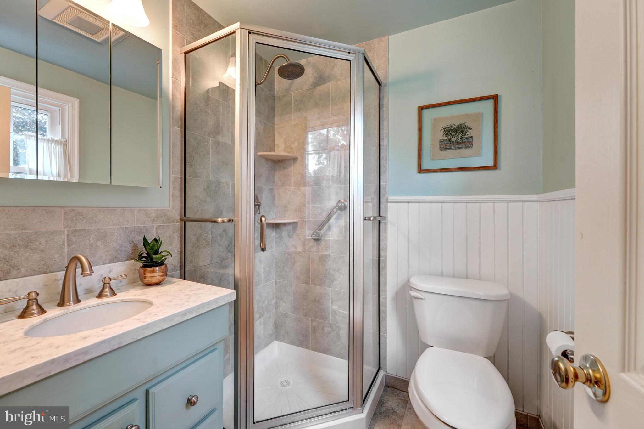 60 East Clearfield Road Havertown, PA 19083 - Photo 24 of 57 a bathroom with a toilet sink a shower and mirror
