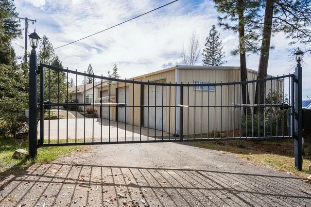 a view of a black gate