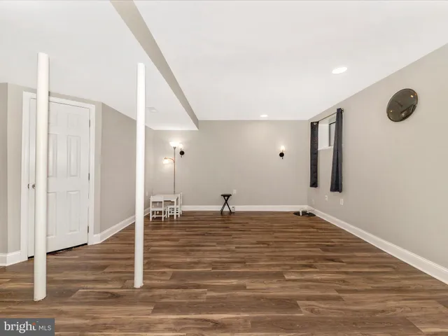 a view of a room with wooden floor