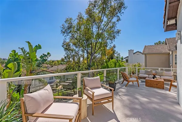 a garden view with a seating space