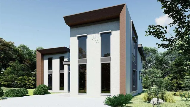 a view of a wooden door and a window