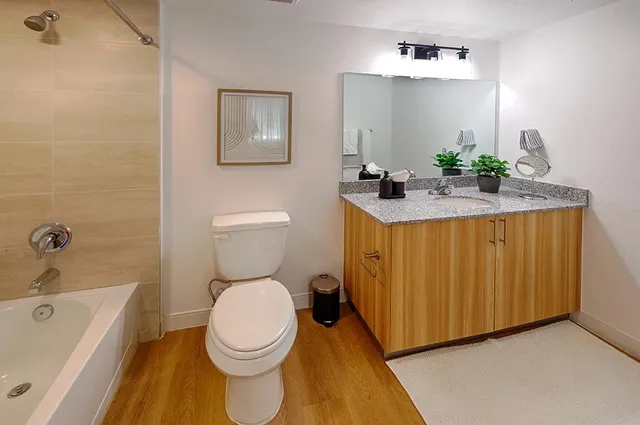 a bathroom with a sink a toilet and a bathtub