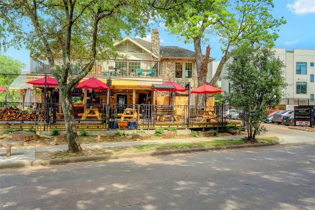 a view of street with sitting area