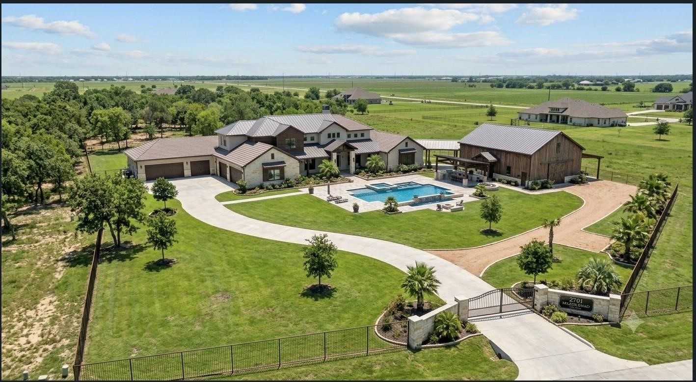 2701 Mazen Road Rosenberg, TX 77471 - Photo 4 of 10 Virtually Staged: AI Generated Custom built Home with Barn & Pool for the good life country style away from the City Hustle & Bustle.