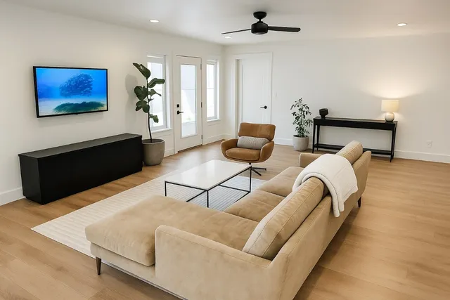 a living room with furniture