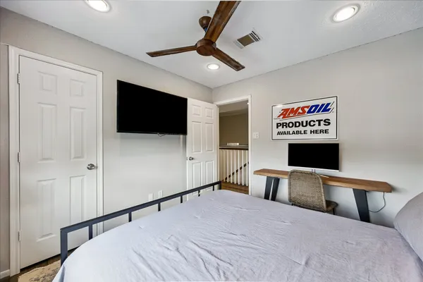 a workspace with furniture and window