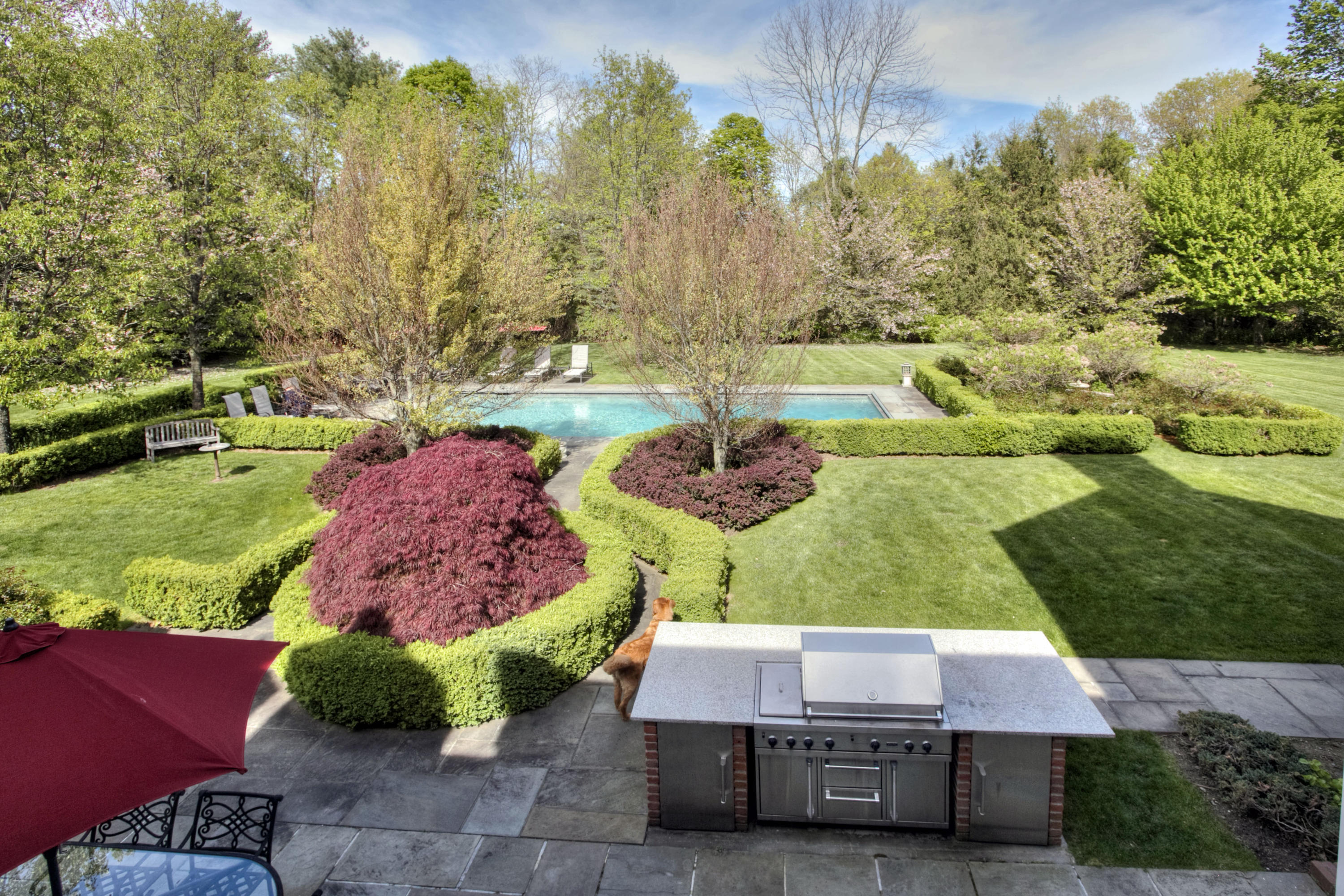 1325 Smith Ridge Road New Canaan, CT 06840 - Photo 19 of 28 aerial view of a yard and front view of a house