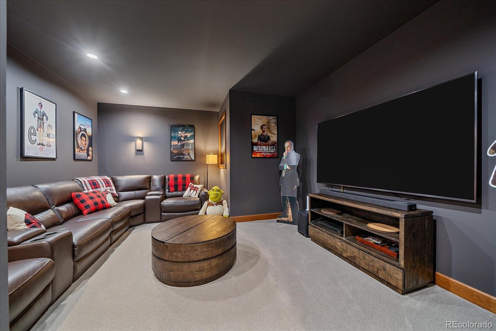 4331 Hilltop Road Evergreen, CO 80439 - Photo 27 of 45 a living room with furniture and a flat screen tv