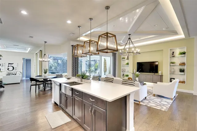 a kitchen with lots of counter top space