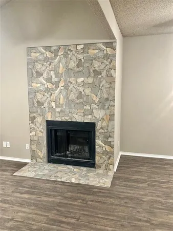 a living room with a fireplace