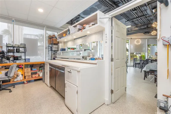 a kitchen with counter top space