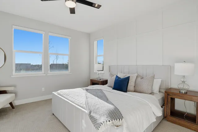 a close view of dining table with potted plant