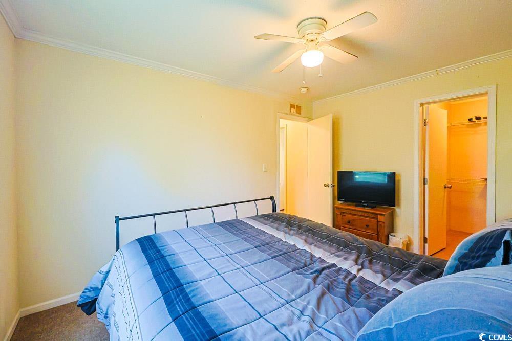 1291 Highway 701 Highway Loris, SC 29569 - Photo 24 of 40 Bedroom with ornamental molding, carpet floors, a ceiling fan, and ensuite bathroom