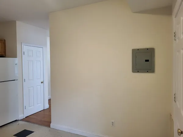 a room with wooden door