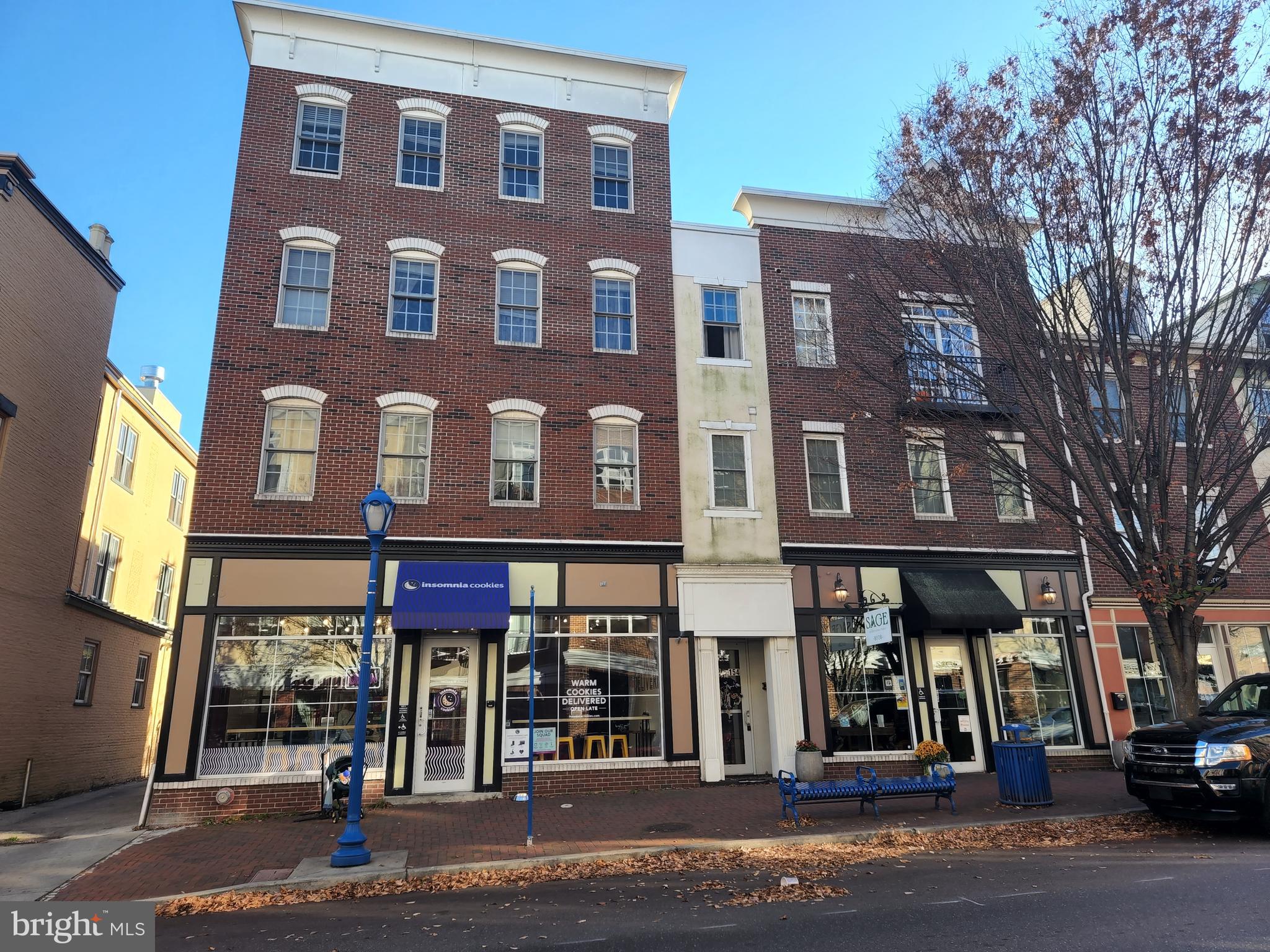 a front view of a multi story building