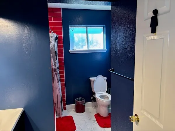 a bathroom with a toilet and a sink