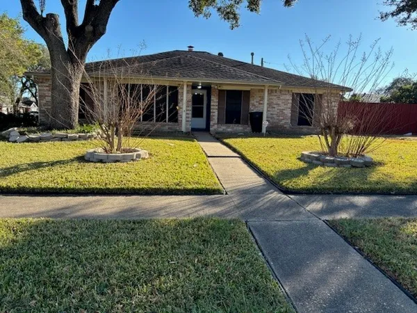 a view of a park with large trees