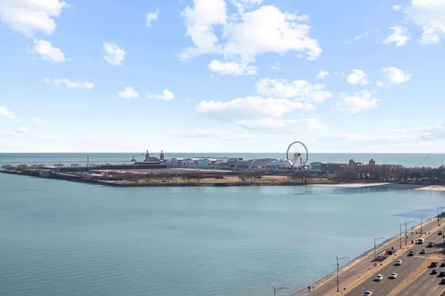 a view of a lake and a city