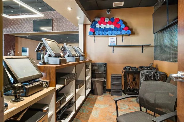 a view of a room with gym equipment