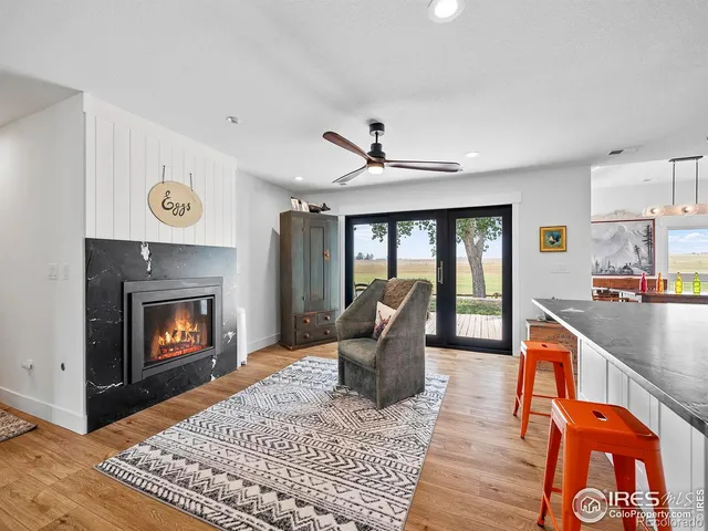 a living room with furniture a window and fireplace