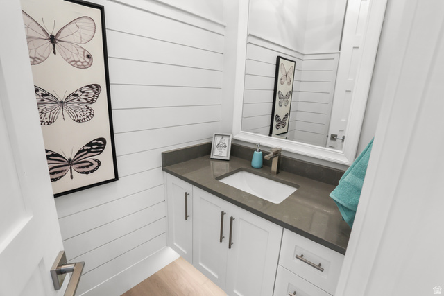 1354 South 800 East Mapleton, UT 84664 - Photo 29 of 129 Bathroom featuring vanity and wood walls