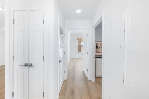 a view of a city street from a building