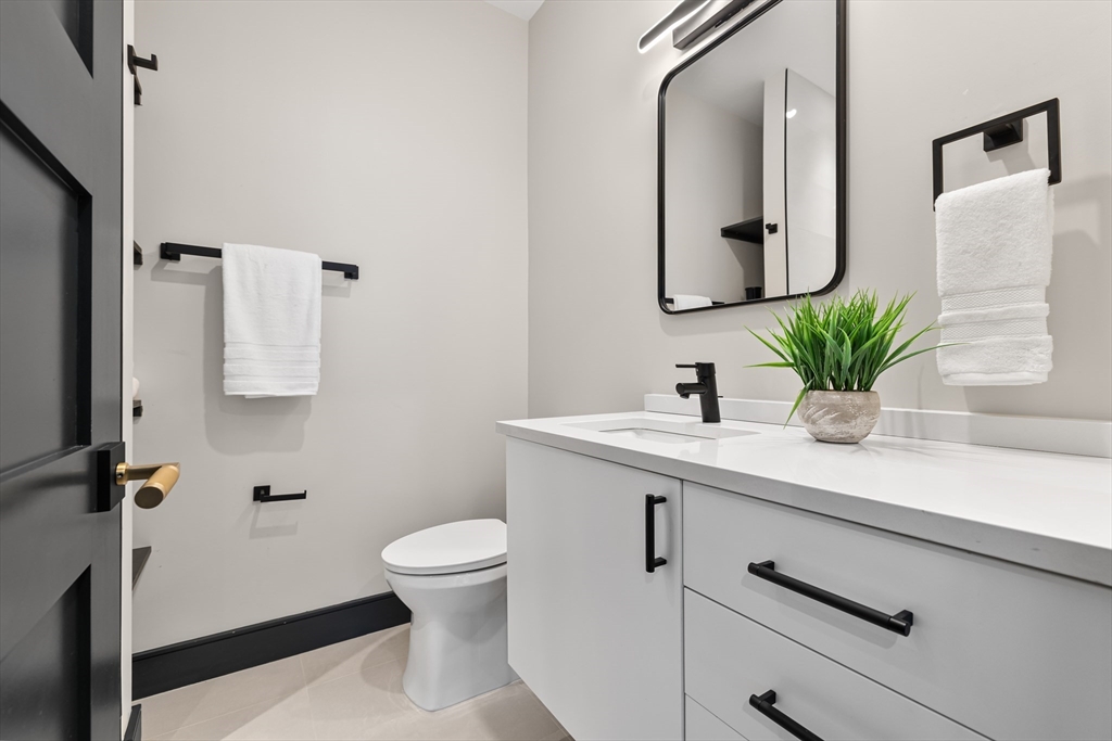 267 Tappan Street, Unit 1 Brookline, MA 02445 - Photo 19 of 23 a bathroom with a sink a mirror a potted plant and toilet