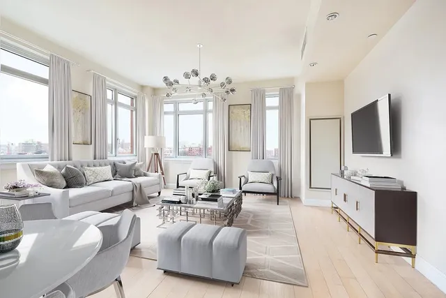 a living room with furniture or chandelier and a flat screen tv