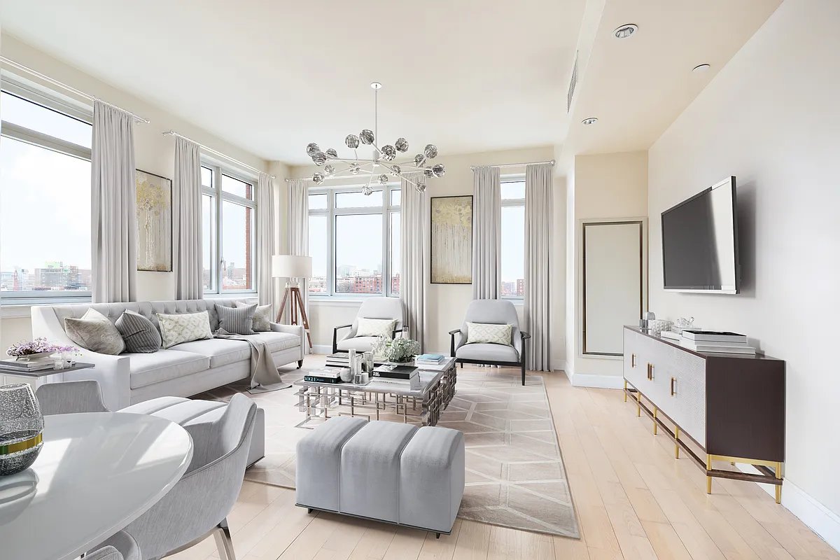 a living room with furniture or chandelier and a flat screen tv