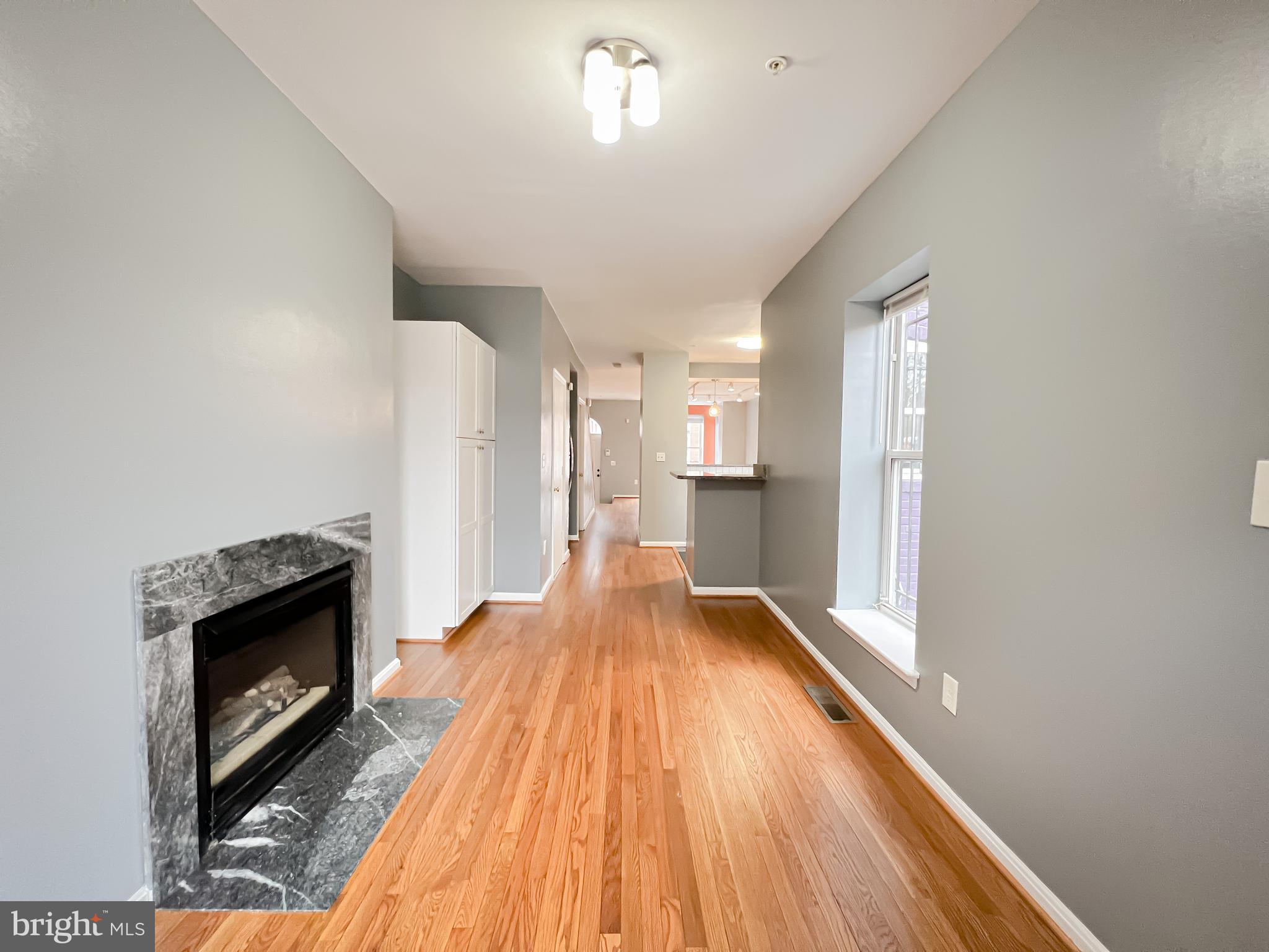 617 U Street Northwest Washington, DC 20001 - Photo 9 of 27 a view of a livingroom with wooden floor a fireplace and windows