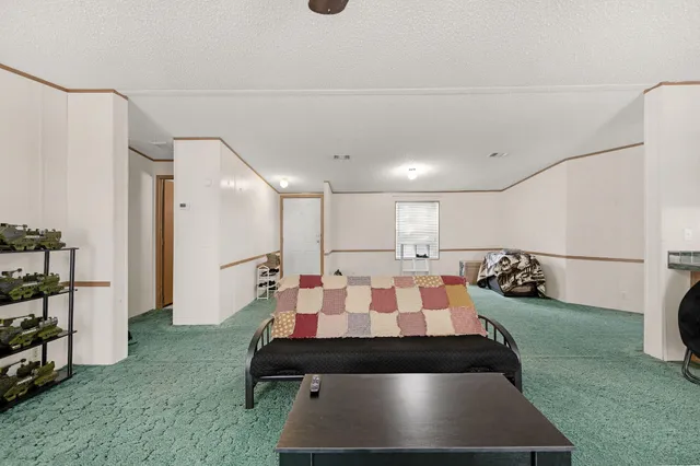 a living room with furniture a ceiling fan and a rug