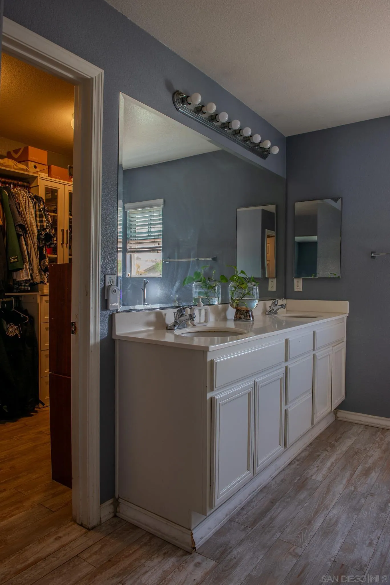 33567 Magnetite Street Menifee, CA 92584 - Photo 39 of 49 a bathroom with a double vanity sink and a mirror