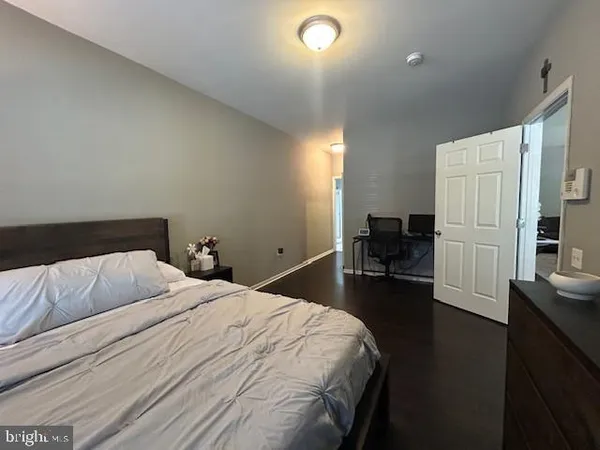 a room with a wooden door