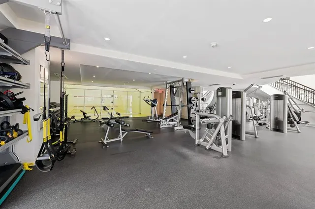 a view of a room with gym equipment