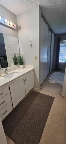 a bathroom with a sink a toilet and a mirror