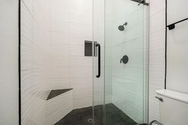 a bathroom with a shower
