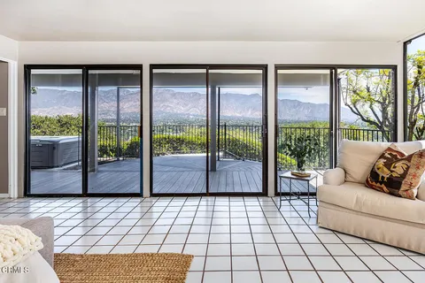 a living room with a large window