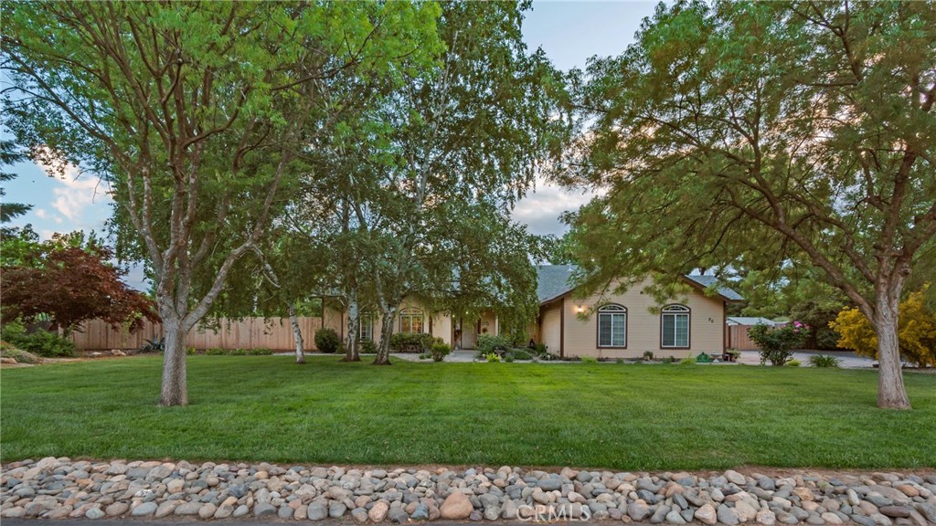 a view of an house with backyard space and garden