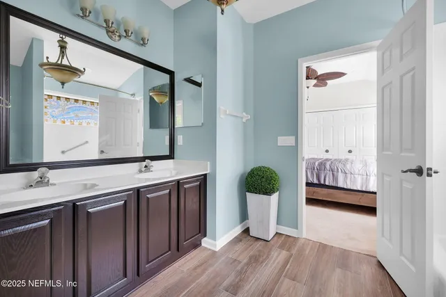 a garden view with a seating space